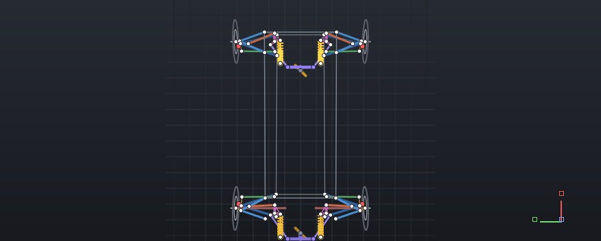 YHF viewport, plan view of the example vehicle's four corners